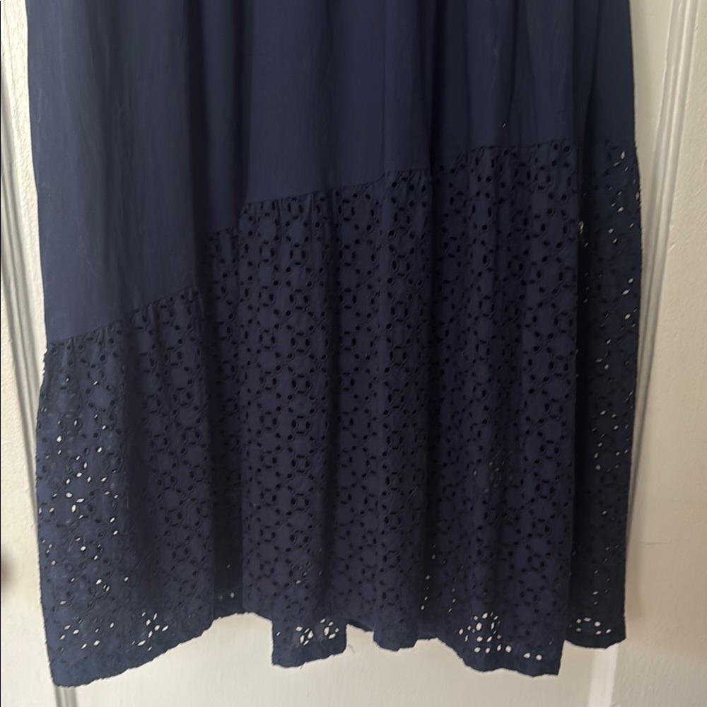 Chicos Navy Blue Sleeveless Crew Neck Sundress with Texture at Bottom - Picture 7 of 15